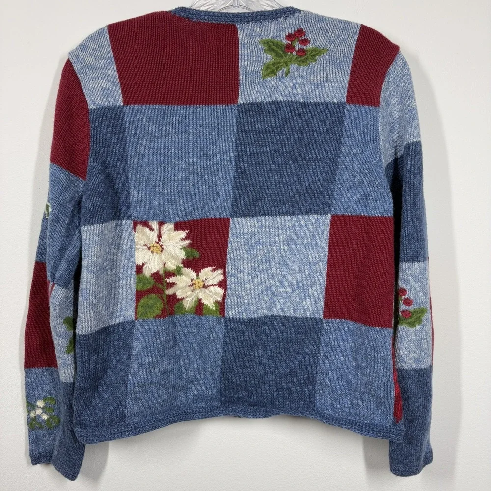VTG Northern Isles Women‎ Holiday Cardigan Sweater Size S Christmas Poinsettia - Picture 3 of 12